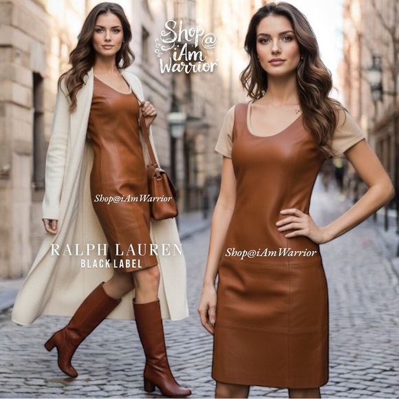 Ralph Lauren Black label NWT cognac genuine leather front mini dress - Picture 1 of 9